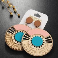 Round Wood Earrings Multilayer Hollow Plate Cut Large Earrings Wood Earrings main image 3
