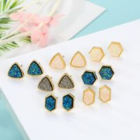 Jewelry Hexagon Imitation Natural Stone Earrings Triangle Imitation Bud Ear Studs Resin Earrings main image 1