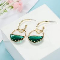Simple Green Semi-circular Crystal Earrings Handmade Multi-faceted Glass Earrings 925 Silver Korean Earrings main image 3