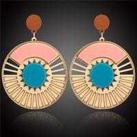 Round Wood Earrings Multilayer Hollow Plate Cut Large Earrings Wood Earrings sku image 1