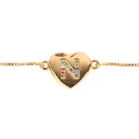 Jewelry Gift Love Peach Heart Bracelet Women's 26 Letter Color Zircon Pull Bracelet sku image 13