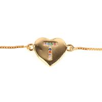 Jewelry Gift Love Peach Heart Bracelet Women's 26 Letter Color Zircon Pull Bracelet sku image 19