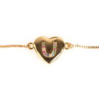 Jewelry Gift Love Peach Heart Bracelet Women's 26 Letter Color Zircon Pull Bracelet sku image 20