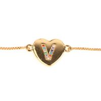 Jewelry Gift Love Peach Heart Bracelet Women's 26 Letter Color Zircon Pull Bracelet sku image 21