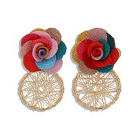 Korean New Wave Fabric Flower Alloy Earrings Hollow Knit Earrings Jewelry Accessories sku image 2