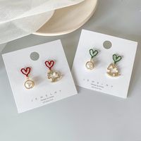 S925 Silver New Korean Geometric Love Pearl Trojan Earrings Cute Girl Sweet Earrings main image 1