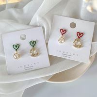 S925 Silver New Korean Geometric Love Pearl Trojan Earrings Cute Girl Sweet Earrings main image 6
