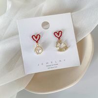 925 Aiguille D'argent Nouveau Style Coréen Géométrique Coeur Forme Perle Trojan Boucles D'oreilles Mignon Drôle Pour Filles Doux Boucles D'oreilles Boucles D'oreilles main image 5