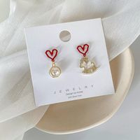 S925 Silver New Korean Geometric Love Pearl Trojan Earrings Cute Girl Sweet Earrings main image 5
