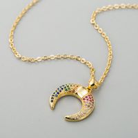 Hot Accessories Simple Hip Hop Necklace Female Star Moon Shape Copper Inlaid Colorful Zircon Necklace main image 3