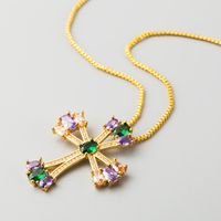 Female Clavicle Chain Pendant Necklace Valentine Hip Hop Cross Copper Inlaid Color Cubic Necklace main image 3