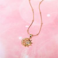 Europe Et En Amérique Croix Frontière Nouvelle Arrivée Micro Strass Lune Soleil Pendentif Collier Vide Couleur Préserver Hip Hop Inoxydable Acier Collier main image 3