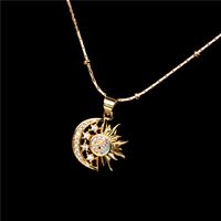 New Micro Diamond Moon Pendant Necklace Vacuum Color Hip Hop Stainless Steel Necklace main image 5