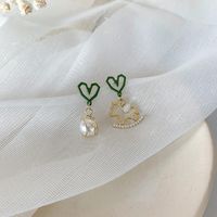 S925 Silver New Korean Geometric Love Pearl Trojan Earrings Cute Girl Sweet Earrings sku image 2