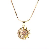 New Micro Diamond Moon Pendant Necklace Vacuum Color Hip Hop Stainless Steel Necklace sku image 1