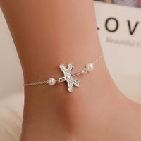 Small Dragonfly Anklet Lady Dragonfly Pearl Pendant Anklet Foot Jewelry Wholesale main image 1