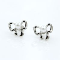 Simple Bow Earrings Gold-plated Silver Inlaid Pearl Earrings 8-shaped Bow Tie Earrings Wholesale main image 6