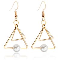 Hot Sale Multilayer Geometric Triangle Earrings Vintage Pearl Double Triangle Stud Earrings Wholesale main image 2