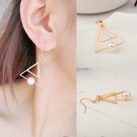 Hot Sale Multilayer Geometric Triangle Earrings Vintage Pearl Double Triangle Stud Earrings Wholesale main image 5