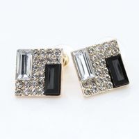 Korean Black And White Super Flash Diamond Geometric Square Earrings Stereo Earrings main image 2