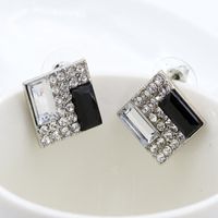 Korean Black And White Super Flash Diamond Geometric Square Earrings Stereo Earrings main image 3