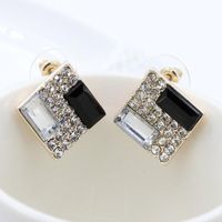 Korean Black And White Super Flash Diamond Geometric Square Earrings Stereo Earrings main image 4