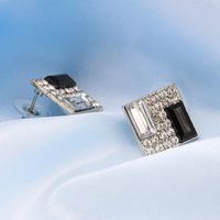 Korean Black And White Super Flash Diamond Geometric Square Earrings Stereo Earrings main image 5