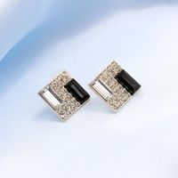 Korean Black And White Super Flash Diamond Geometric Square Earrings Stereo Earrings main image 6