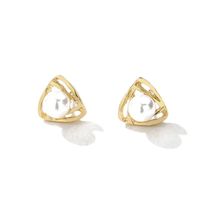 Retro Rose Gold Geometric Openwork Double Triangle Pearl Stud Earrings sku image 2
