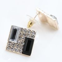 Korean Black And White Super Flash Diamond Geometric Square Earrings Stereo Earrings sku image 2