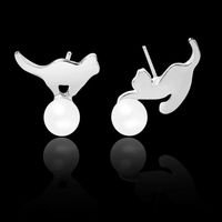 Simple Cartoon Cat Earrings Inlaid With Pearl Hypoallergenic Ear Pins Glossy Animal Kitten Earrings Wholesale sku image 1