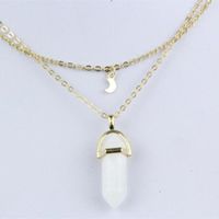 Wholesale Alloy Double Moon Hexagon Column Crystal Pendant Necklace Fashion Simple Clavicle Chain main image 6