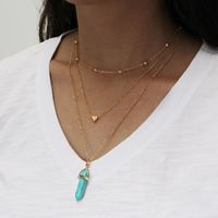 Wholesale Necklace Fashion Jewelry Hexagonal Diamond Gemstone Natural Stone Love Copper Bead Chain Multilayer Necklace main image 4