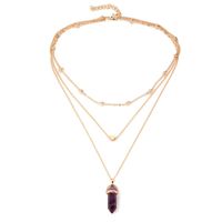 Wholesale Necklace Fashion Jewelry Hexagonal Diamond Gemstone Natural Stone Love Copper Bead Chain Multilayer Necklace main image 5