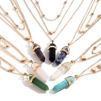 Wholesale Necklace Fashion Jewelry Hexagonal Diamond Gemstone Natural Stone Love Copper Bead Chain Multilayer Necklace main image 6
