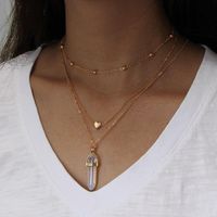 Wholesale Necklace Fashion Jewelry Hexagonal Diamond Gemstone Natural Stone Love Copper Bead Chain Multilayer Necklace sku image 1