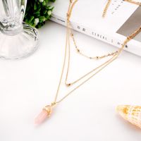 Wholesale Necklace Fashion Jewelry Hexagonal Diamond Gemstone Natural Stone Love Copper Bead Chain Multilayer Necklace sku image 2