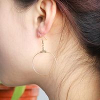 New Simple Golden Large Circle Earrings Handmade Round Ear Studs Wholesale main image 3