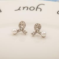 Fashion Bow Earrings Silver Plated Inlaid Pearl Crystal Earrings Simple Love Earrings Wholesale main image 3