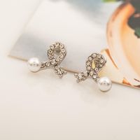 Fashion Bow Earrings Silver Plated Inlaid Pearl Crystal Earrings Simple Love Earrings Wholesale main image 6