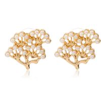 New Style Pine Earrings Twig Earrings Gold-plated Silver Inlaid Small Pearl Earrings Leaf Earrings main image 2