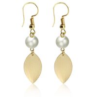 Fashion Golden Tree Leaf Earrings Handmade Large Leaf Pearl Pendant Earrings main image 1