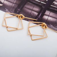 Simple Geometric Hollow Double Square Earrings Gold Plated Silver Diamond Square Earrings Wholesale main image 3