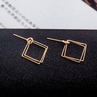 Simple Geometric Hollow Double Square Earrings Gold Plated Silver Diamond Square Earrings Wholesale main image 4