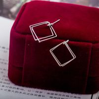 Simple Geometric Hollow Double Square Earrings Gold Plated Silver Diamond Square Earrings Wholesale main image 5