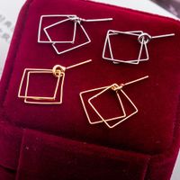 Simple Geometric Hollow Double Square Earrings Gold Plated Silver Diamond Square Earrings Wholesale main image 6