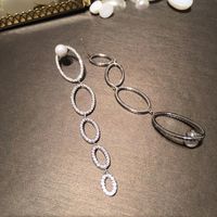 Fashion Asymmetric Gradient Oval Earrings Female Long Tassel S925 Silver Pearl Earrings main image 3