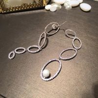 Fashion Asymmetric Gradient Oval Earrings Female Long Tassel S925 Silver Pearl Earrings main image 5