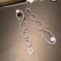 Fashion Asymmetric Gradient Oval Earrings Female Long Tassel S925 Silver Pearl Earrings main image 6