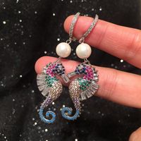 Haima Earrings Female Colorful Zircon Curve Design Creative Luxury Micro Inlay Earrings main image 1